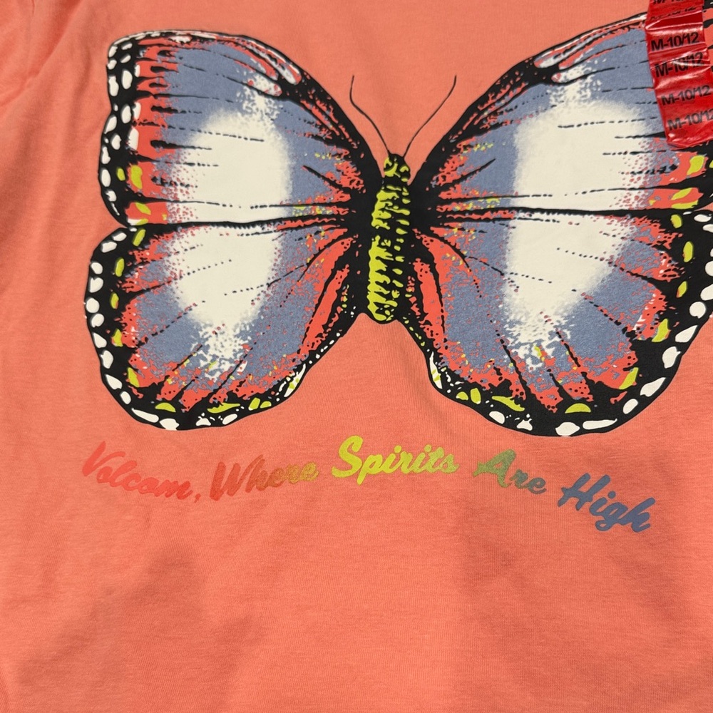 NWT Volcom 2pk Butterfly & Graphic Kids T-Shirts - Coral/White size youth M10/12 - Picture 4 of 7